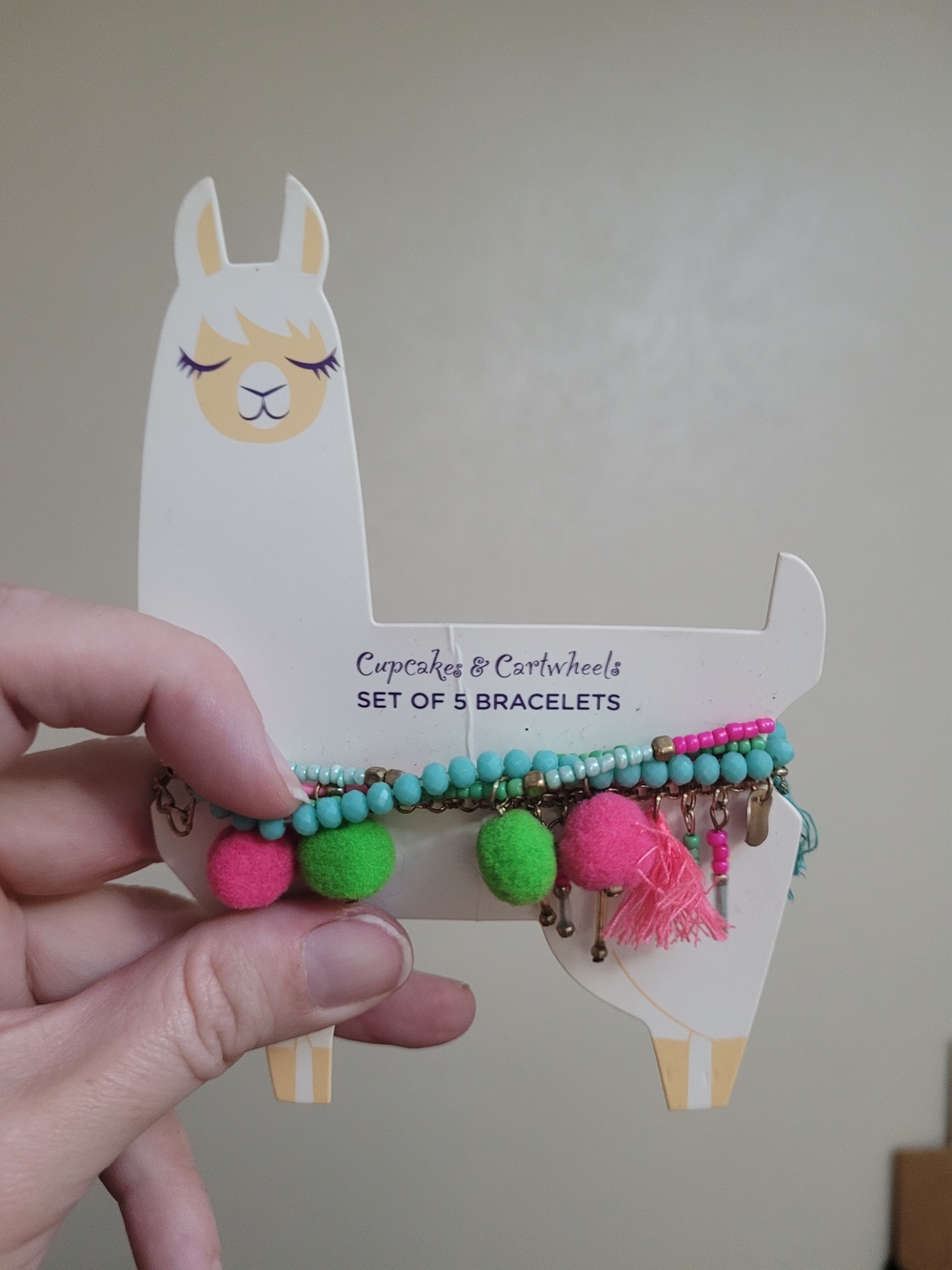 Turquoise & Pink Pom Pom Bracelet Set